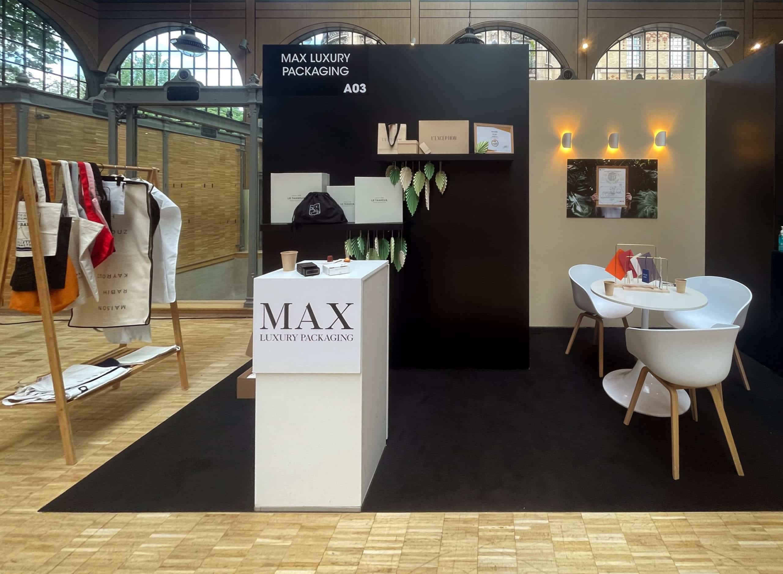Stand Max Luxury Packaging au Luxe Pack Paris, présentant nos nouveautés et innovations packaging.