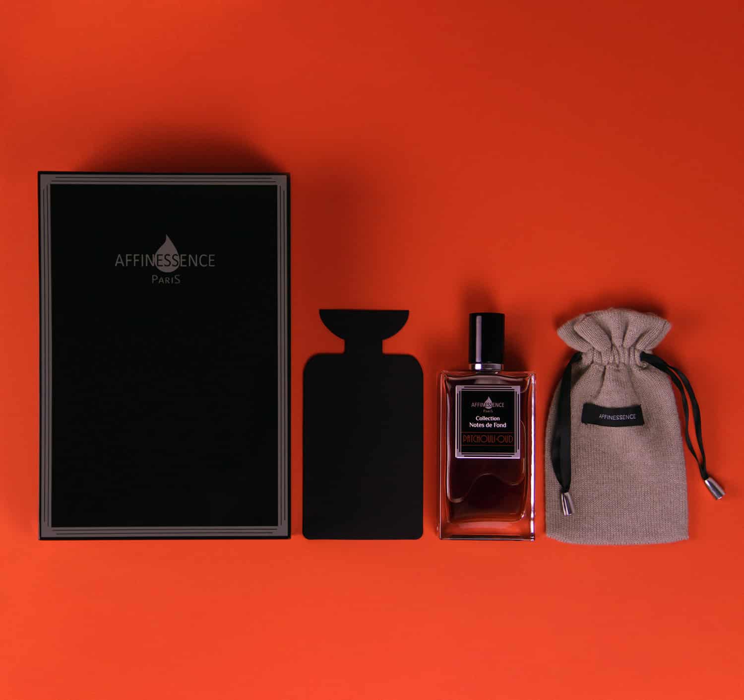 Coffret en bois laqué avec pochon pour parfum Affinessence.