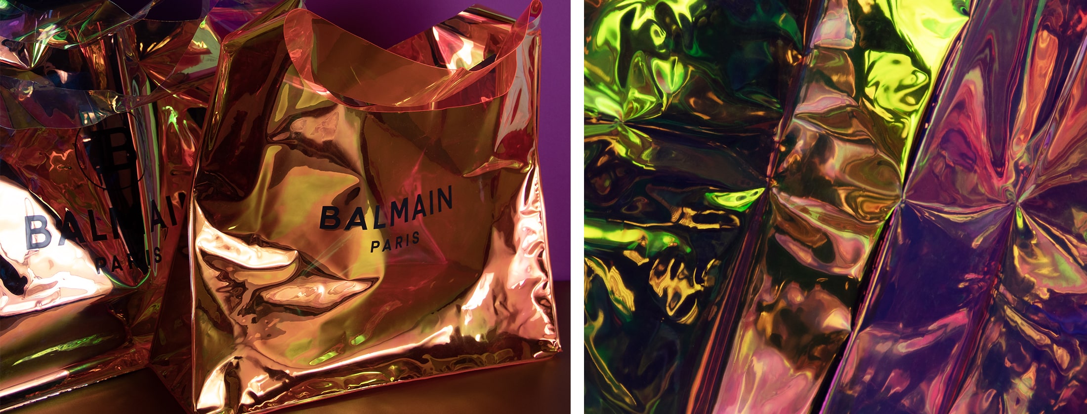 Sac en plastique iridescent Balmain.